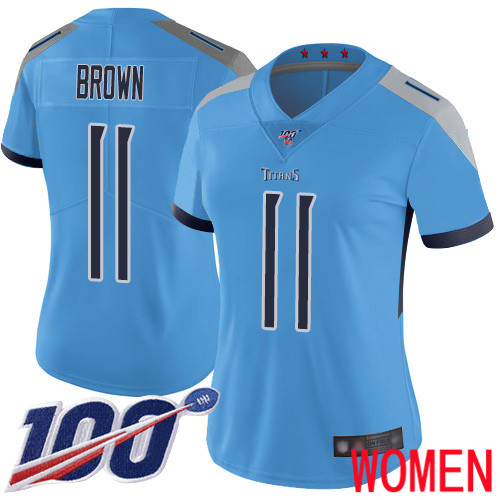 Tennessee Titans Limited Light Blue Women A.J. Brown Alternate Jersey NFL Football #11 100th Season Vapor Untouchable->los angeles rams->NFL Jersey
